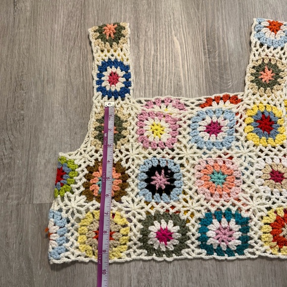 Women's Crochet Granny Square Tank Top Boho Hippie Festival Crop One Size - Picture 5 of 5